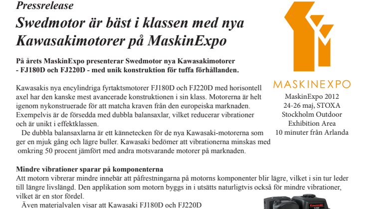 Swedmotor är bäst i klassen med nya Kawasakimotorer på MaskinExpo 