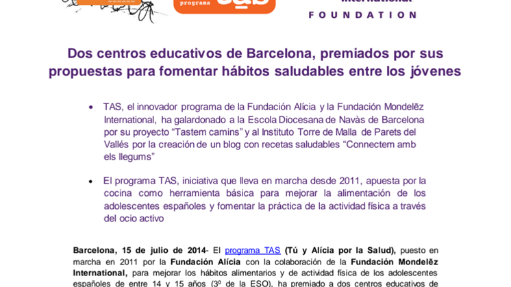 Dos centros educativos de Barcelona, premiados por sus propuestas para fomentar hábitos saludables entre los jóvenes