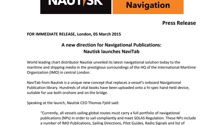 A new direction for Navigational Publications: Nautisk launches NaviTab