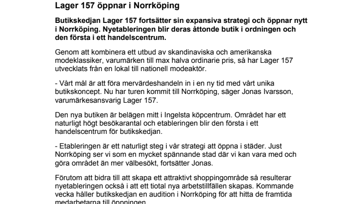 Lager 157 öppnar i Norrköping