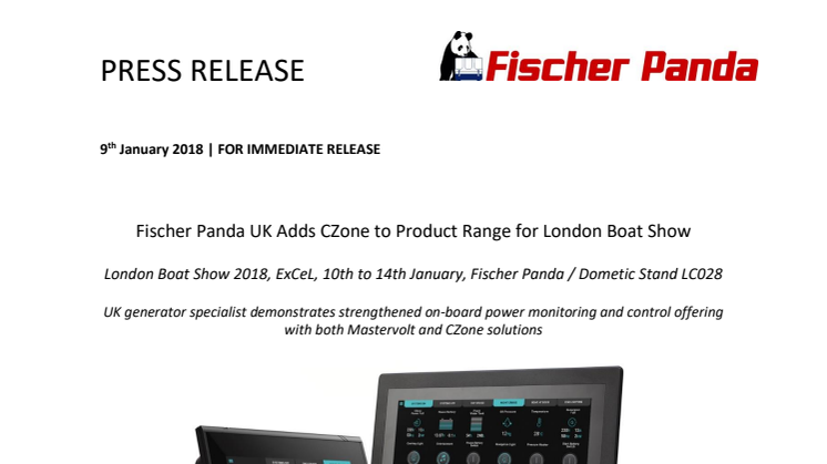 Fischer Panda UK Adds CZone to Product Range for London Boat Show