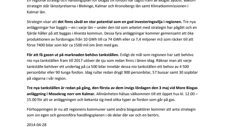 Länen i sydöstra Sverige vill ha lokalt producerad och konsumerad biogas – nytt tankställe invigs i Mosekrog 3/5 