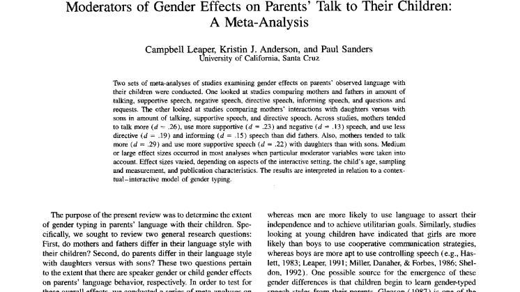 Leaper, 1998 - Parents talk to children (meta-analysis)
