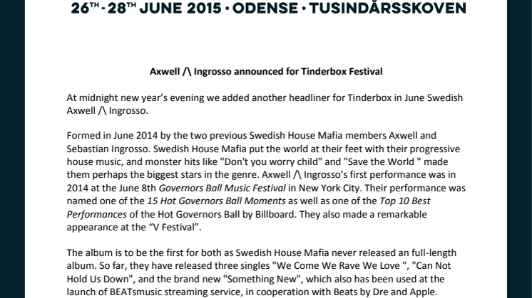 Axwell /\ Ingrosso announced for Tinderbox Festival