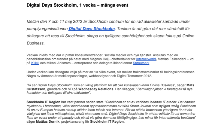 Digital Days Stockholm, 1 vecka – många event