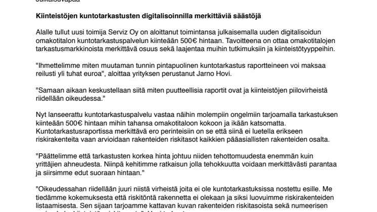 Kiinteistöjen kuntotarkastusten digitalisoinnilla merkittäviä säästöjä