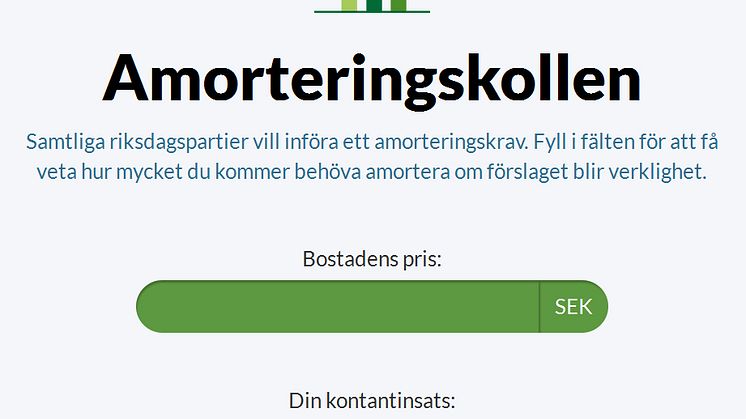 Se hur mycket mer bolånet kostar på amorteringskollen.se