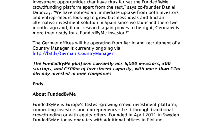 FundedByMe launches into Germany