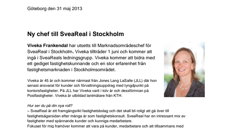 Ny chef till SveaReal i Stockholm