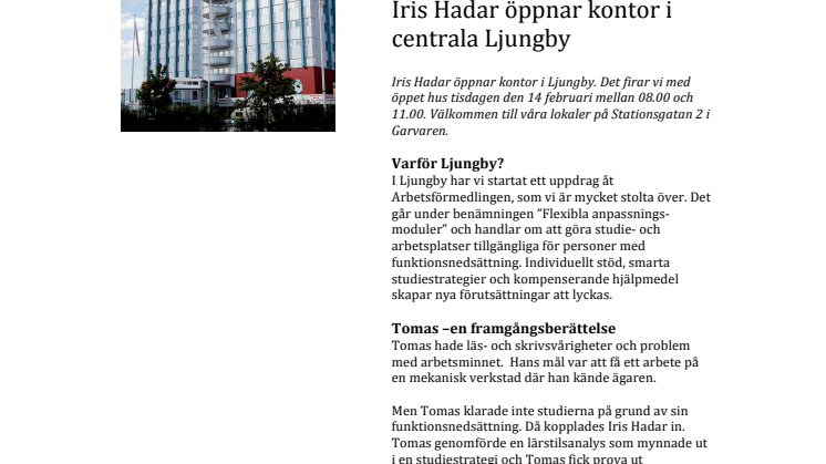Iris Hadar öppnar kontor i centrala Ljungby