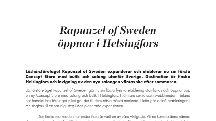Rapunzel of Sweden öppnar i Helsingfors