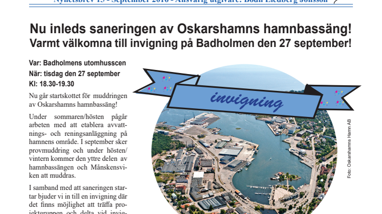 Nyhetsbrev 15 - sanering av Oskarshamns hamnbassäng