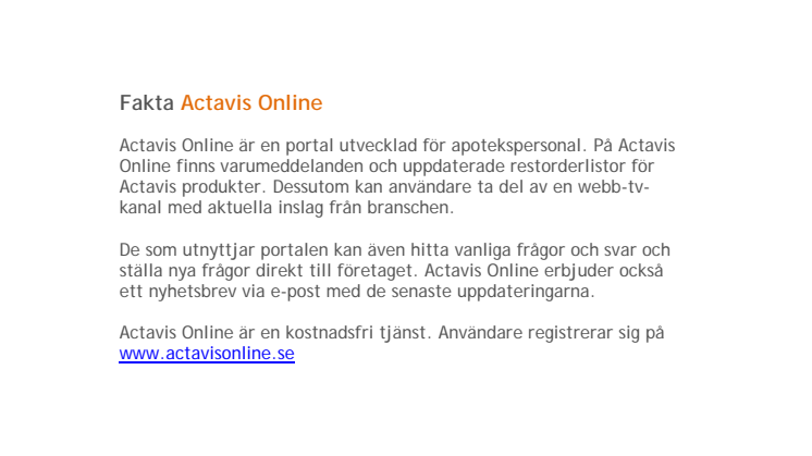 Faktablad Actavis Online