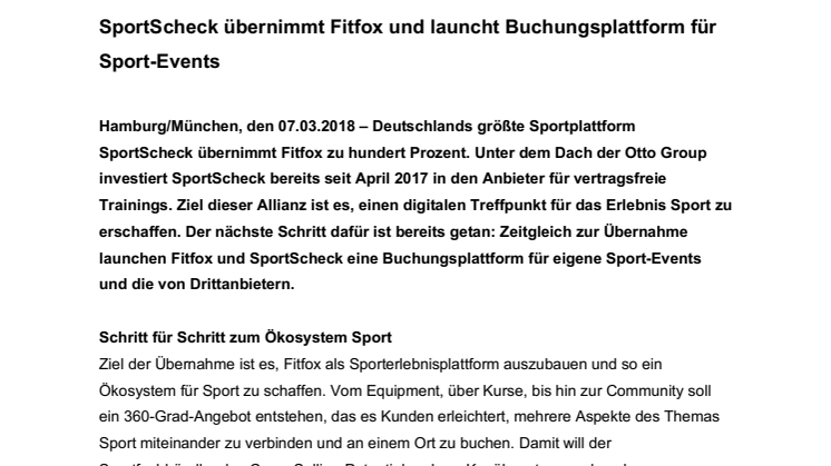 SportScheck übernimmt Fitfox und launcht Buchungsplattform für Sport-Events