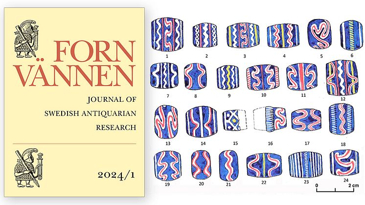 Fornvännens artiklar blir nu tillgängliga direkt i samband med publicering. Vendeltida glaspärlor av skandinavisk typ, hittade i Finland. Illustration av Johan Callmer från hans artikel om handelsnätverk i Östersjöregionen.
