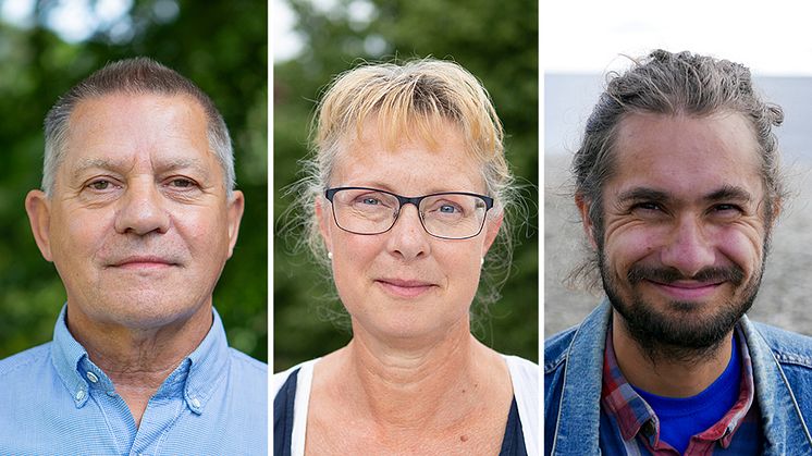 SLU:s förtjänstmedaljörer 2023. Från vänster: Geoffrey Daniel (foto: Jenny Svennås-Gillner); Lotta Berg (foto: Jenny Svennås-Gillner); Jonas Hentati Sundberg (foto: Jannete Hentati). 