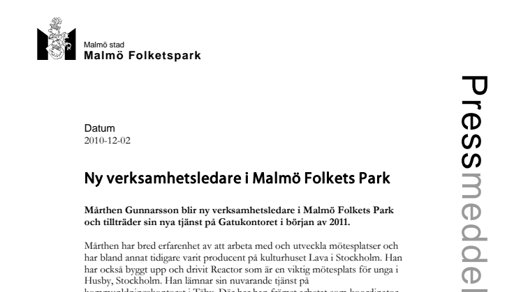 Ny verksamhetsledare i Malmö Folkets Park