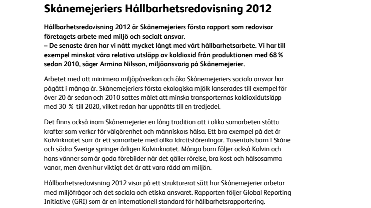 Skånemejeriers Hållbarhetsredovisning 2012