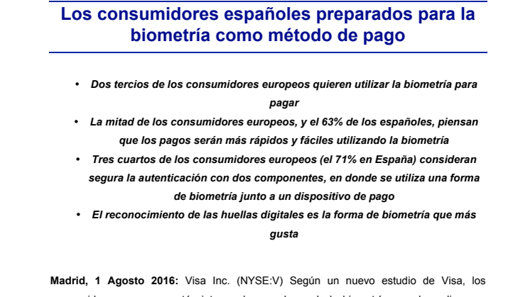 Los consumidores españoles preparados para la biometría como método de pago