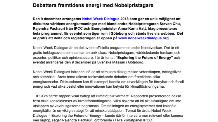 Debattera framtidens energi med Nobelpristagare 