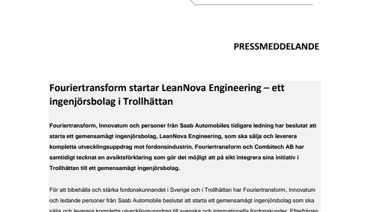 Fouriertransform startar LeanNova Engineering – ett ingenjörsbolag i Trollhättan