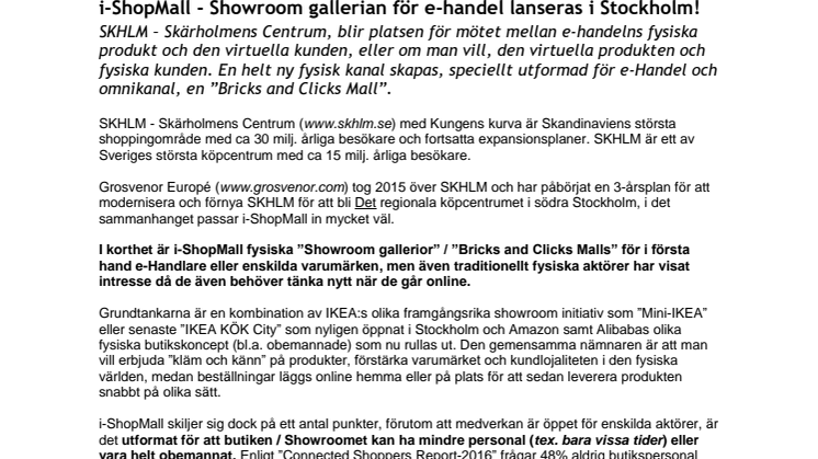 i-ShopMall - Den första "Showroom gallerian" för e-handel lanseras i SKHLM-Skärholmens Centrum, Stockholm.