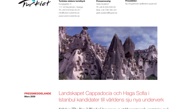 Landskapet Cappadocia och Haga Sofia i Istanbul kandidater till världens sju nya underverk