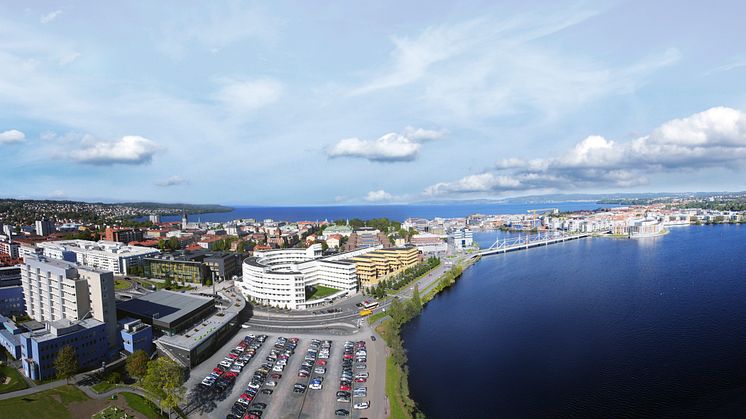 Vy över Jönköping med campus i mitten