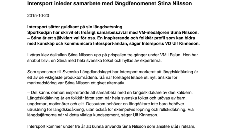 Intersport inleder samarbete med längdfenomenet Stina Nilsson