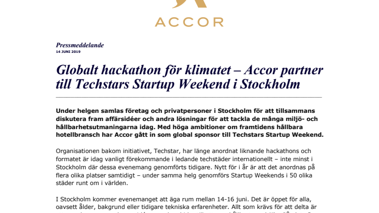  Globalt hackathon för klimatet – Accor partner till Techstars Startup Weekend i Stockholm