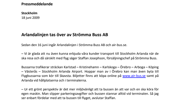 Arlandalinjen tas över av Strömma Buss AB