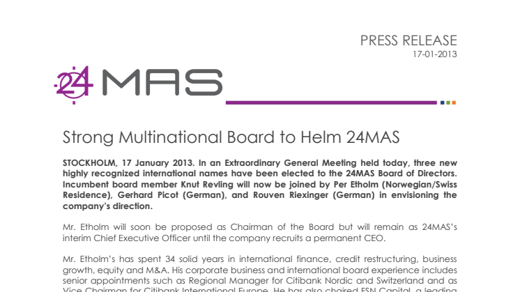Strong Multinational Board to Helm 24MAS