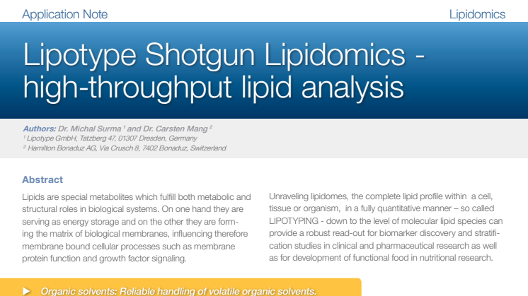 Shotgun Lipidomics high-throughput lipid analysis