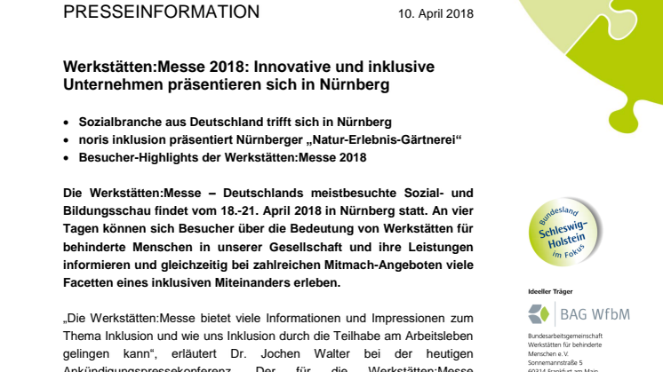 Werkstätten:Messe 2018: Innovative und inklusive Unternehmen präsentieren sich in Nürnberg 