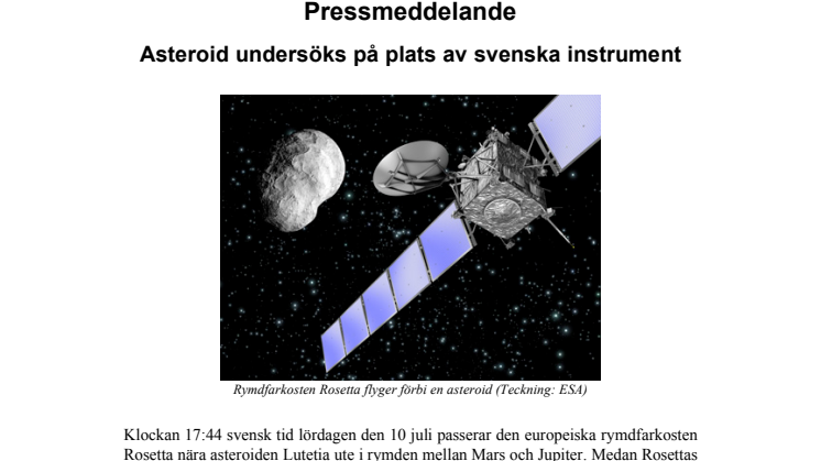 Asteroid undersöks på plats av svenska instrument