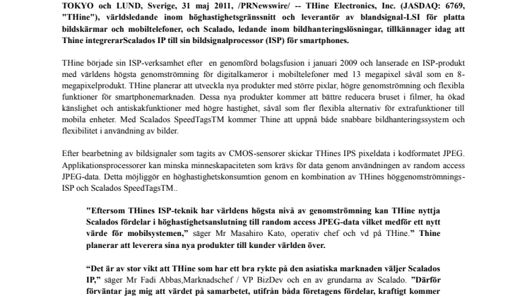 THine integrerar Scalados IP till sin ISP för Smartphones 