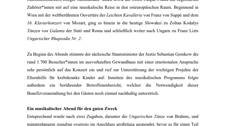 Rekord zum Benefizkonzert für krebskranke Kinder 2019: 110.000 Euro Reinerlös