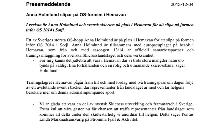 Anna Holmlund slipar på OS-formen i Hemavan