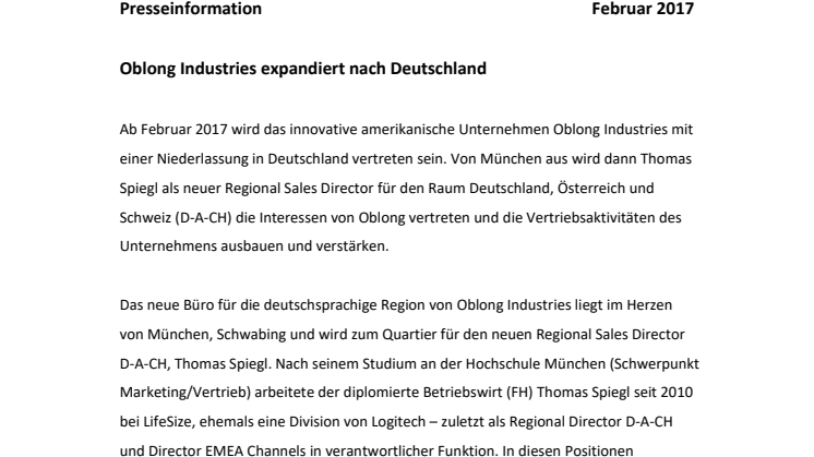 Oblong Industries expandiert nach Deutschland