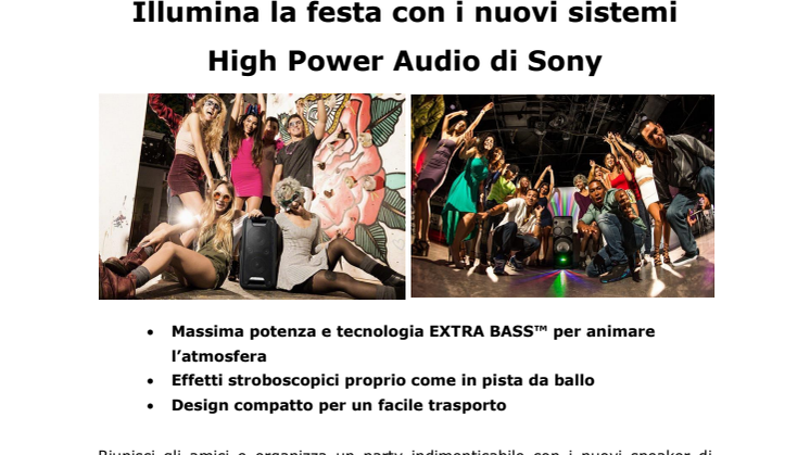 Illumina la festa con i nuovi sistemi High Power Audio di Sony 