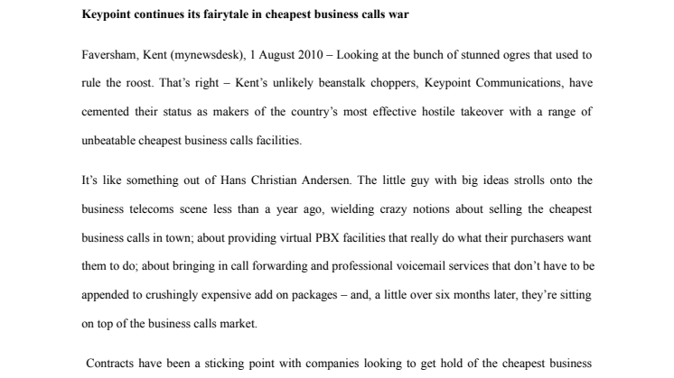 Keypoint continues its fairytale in cheapest business calls war