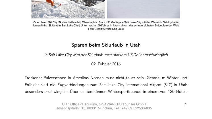 Sparen beim Skiurlaub in Utah