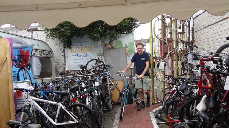 Duncan Blinkhorn of Brighton Bike Hub takes delivery of Southern Railway's 54-wheeled donation of abandoned bikes