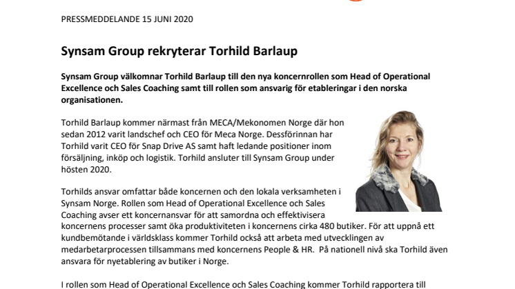 Synsam Group rekryterar Torhild Barlaup 
