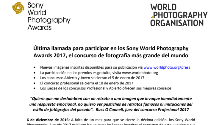 Última llamada para participar en los Sony World Photography Awards 2017, el concurso de fotografía más grande del mundo