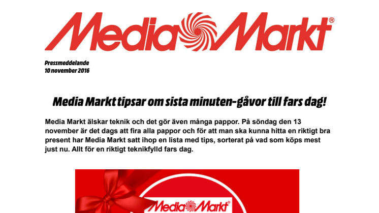 Media Markt tipsar om sista minuten-gåvor till fars dag!