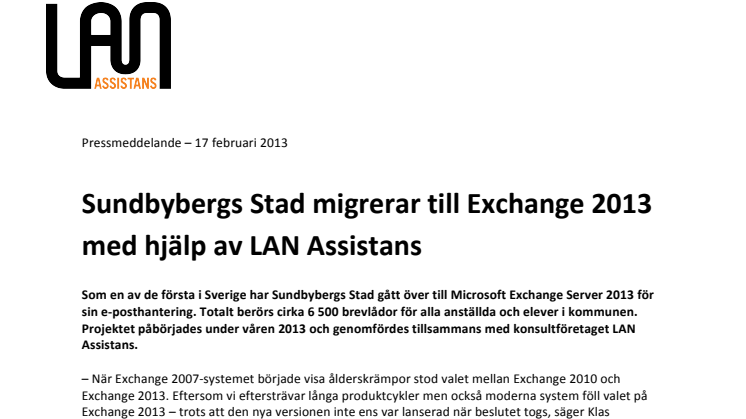 Sundbybergs Stad migrerar till Exchange 2013 med hjälp av LAN Assistans