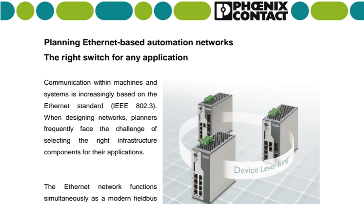 Planning Ethernet-based automation networks: The right switch for any application