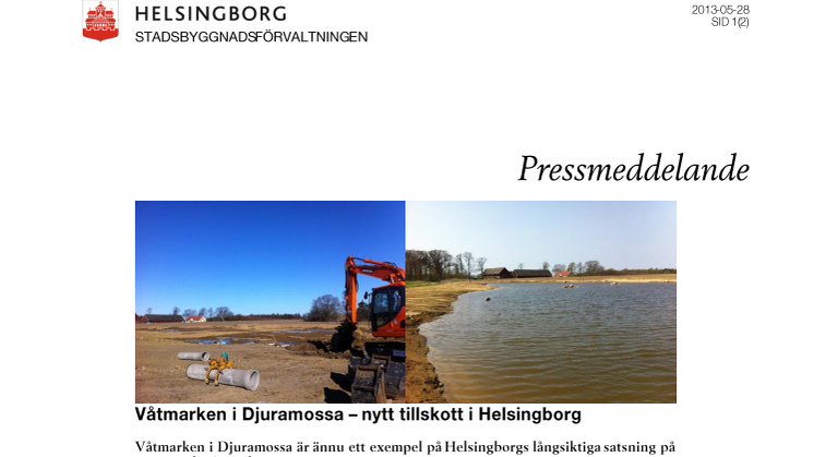 Våtmarken i Djuramossa – nytt tillskott i Helsingborg