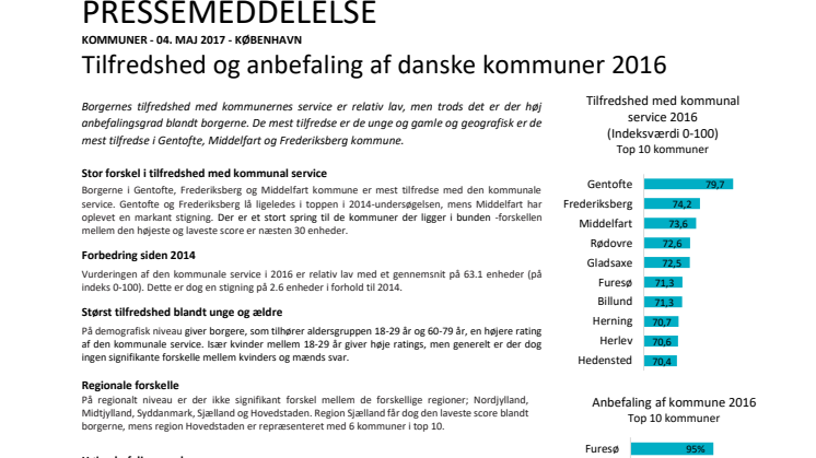 Tilfredshed og anbefaling af danske kommuner 2016